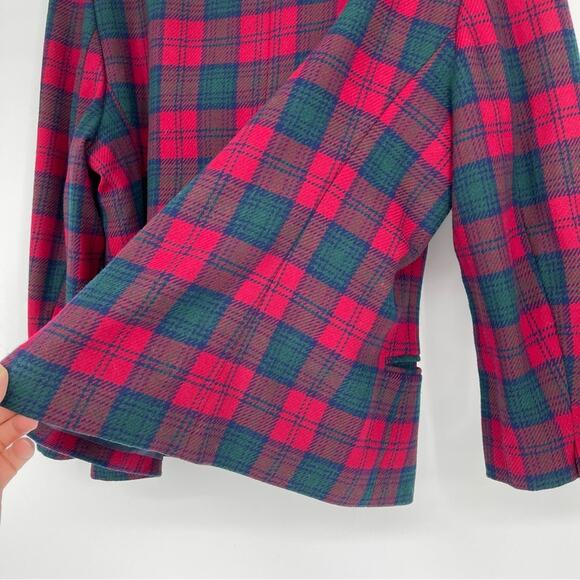 Pendleton Sz 16 Petite Wool Red Green Black Lined Blazer Tartan Vintage Holiday - Picture 4 of 16